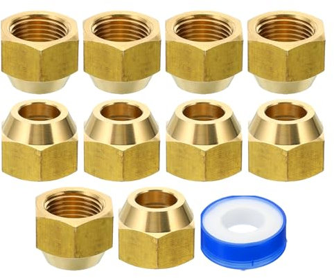 PATIKIL 1/2 Tuerca de Latón SAE Flare 10 Piezas Cobre Tubo Accesorio Con Brida 45 Grados Latón Tubería Accesorio Con Cinta para Línea de Aire Acondicionado Agua y Gas Brillante