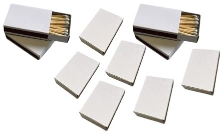 10 x Streichholzschachteln Weiß ohne Druck mit je 36 Zündhölzern – 360 Hölzer im Bastelset – glänzend, zum Bemalen & Beschriften ideal für DIY, Grill, Kamin, Schachteln Streichhölzer Zündhölzer