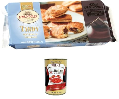 Italian Gourmet Tindy Ripieni alla Crema di Cioccolato 8 x 110g, gefüllt | Dolcetti morbidi e schokoladig, einzeln portioniert für Kaffee, Pause, Gesamtnettogewicht 880 g + Kostenlos Polpa 400g