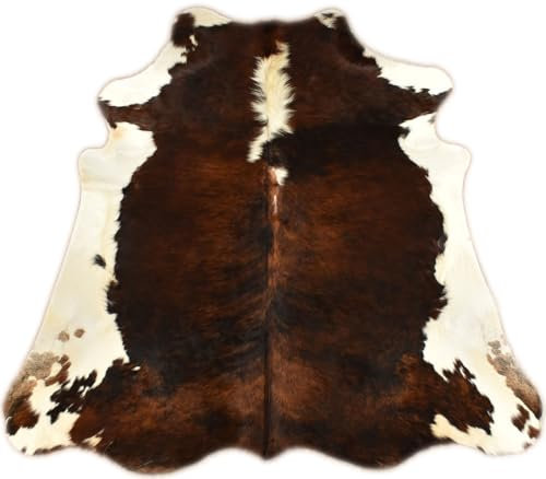 Kuhfelle Online & Nomad KUHFELL Rinder Fell BRAUN WEIß DREIFARBIG 220 x 190 cm Tricolor KUHFELL Teppich
