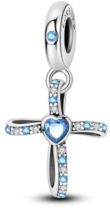NARMO Charms für Pandora Armbänder 925 Sterling Silber Blau Kreuz Dangle Charms Pandora Armbänder für Frauen
