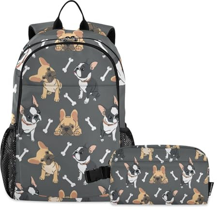 Mnsruu Schulrucksack für Jungen und Mädchen, schwarz-brauner Hund, 2-teiliges Rucksack-Set, Schultaschen mit Lunchbox, mehrfarbig, Einheitsgröße