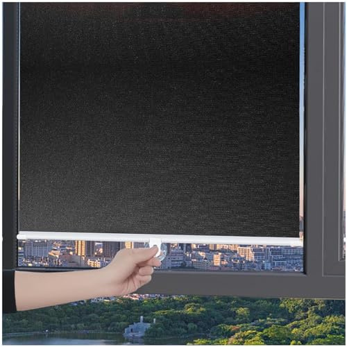 Tende a Rullo Oscuranti Con Ventose, Tenda Avvolgibile Per Finestre, Tende a Rullo Parasole Senza Foratura, Persiane Temporanee, Per Porte e Finestre,Black-45x200cm/18 * 79in