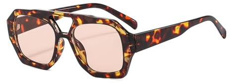 YAMEIZE 70s Retro Double Bridge Occhiali da Sole - da Pilota per Donna e Uomo - Occhiali da Sole Classici Hexagonal Quadrati da Guida