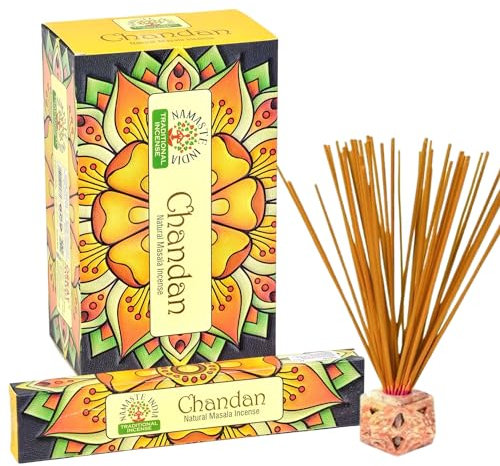 Namaste India Räucherstäbchen Agarbatti 12er Pack - 240 Sticks insgesamt - Aromatische Entspannung, Meditations- und Yoga-Duft, Handgefertigt aus Indien (Chandan)