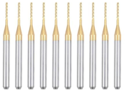 NONDK 10 Piezas Fresa de Extremo de Carburo con Revestimiento de Titanio Fresa de Grabado Brocas de Enrutador CNC para Máquina PCB, Vástago de 1/8 de Pulgada 1 mm