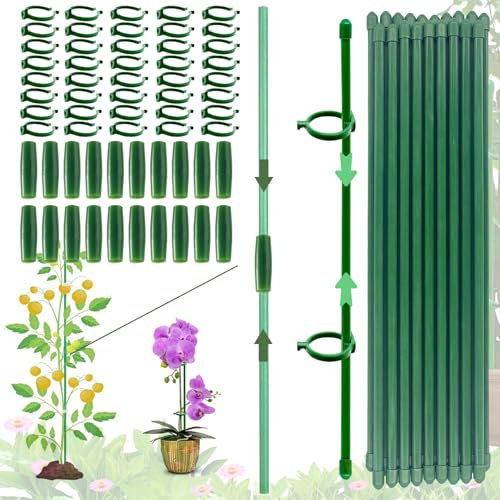 (120 PCS) Tutori per Piante, 20 Pezzi Sostegno per Piante, Viene Fornito con 40 Moschettoni con 20 Tubi di Srolunga, Supporti per Orchidee, Bastoncini Sostegno Piante, Tutori per Piante