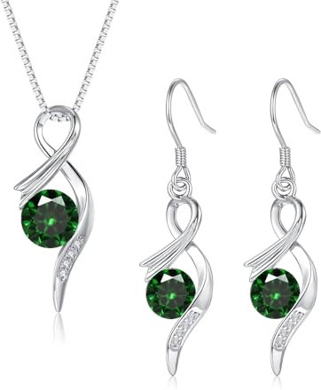 Cangall Silber Schmuck Set Damen, 925 Sterling Silber Halskette & Ohrringe Set mit Grün Zirkonia, Unendlichkeit Schmuckset Silber 925 Grün für Braut Mädchen, Geschenk zum Muttertag Weihnachten