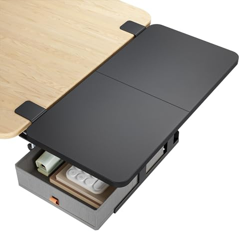 PEGZONE Ergonomics Desk Extender Tray with Storage Drawer, 23.6 x 11.8 Table Mount Desk Extender Shelf, Clamp on Ergonomic Mouse Keyboard Platform Extender, Suitable for Office Home Use, Black