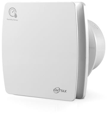 EINTTAX 100mm Quiet Bathroom Extractor Fan with Humidity Sensor and Timer, White Square Bathroom Fan 95m³/h, Wall/Window Mounted Extractor Fan for Kitchen, Bathroom, Toilet, 12W, 34 dB