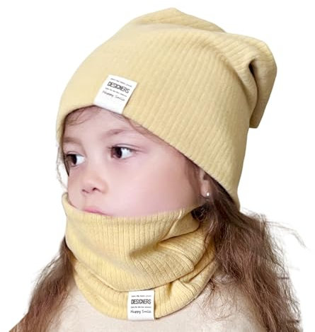 Richaa Herbst Kinder Mütze & Loop Schal Set Mode Frühling Baumwolle Beanie Halstuch Mädchen Jungen