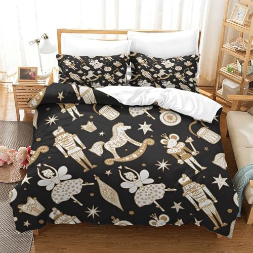 GDEKCIEAS Christmas Nutcracker Pattern Duvet Cover Comforter Cover for Teens Adults Kids 3 Pieces Soft Microfiber Bedding Set Quilt Cover Easy Care Zipper Closure Home Decor Super King（260x220cm）