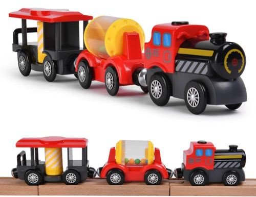 HOTUT Batteriebetriebener Zug Magnetanschluss,Elektrische lok,Lokomotivzug,Kinder Lokomotive kompatibel für Kinder ab 3 Jahren-Rot