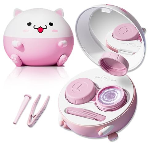Vastsoon Cute Contact Lens Cleaner, Case Cleaning Machine with Solution Soak Case and Contact Lens Applicator Tool for Daily Vision Care, Travel Size (Pink)