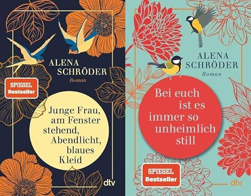 Junge Frau, am Fenster stehend, Abendlicht, blaues Kleid + Bei euch ist es immer so unheimlich still + 1 exklusives Postkartenset
