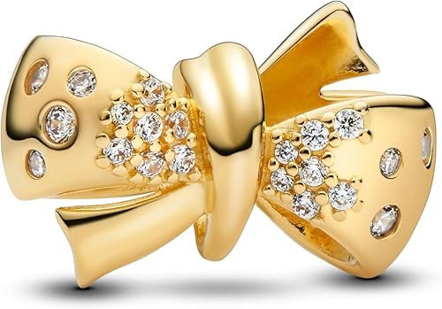 PHCLASY Gold Glitzernder Bogen Charms-Anhänger Weihnachten Bead 925 Sterling Silber Pendant für Europäische Armbänder für Damen