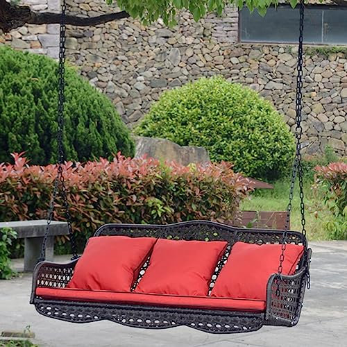 Outdoor Rattan Veranda Schaukel Sitz mit hängenden Ketten Heavy Duty 3 Personen Hängeschaukel Stuhl mit Kissen für Deck Hinterhof und Garten