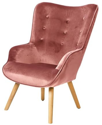 Fauteuil de Salon en Velours Rose avec Pieds en Bois Collection Enjoy. Style scandinave