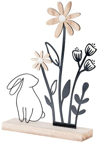 levandeo Deko Aufsteller Ostern L19cm Metall Holz Osterhase Blume Natur Schwarz Tischdeko Frühling Osterdeko