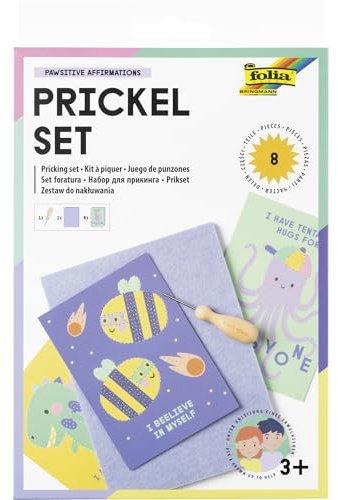 folia 23619-Set Prickel AFFERMAZIONI Pawsitive, Crafting con 1 ago Prickle, 1 Base in Feltro e 6 Modelli di Motivi, Incluse Istruzioni e Idee per Il Fai da Te, Multicolore, Set, 23619