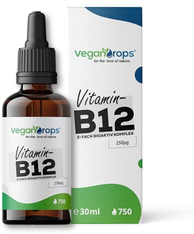 Vegan Drops® - Vitamin B12 Tropfen - Kombination aus Methyl- & Adenosylcobalamin - 750 Tropfen, 375 Tage Reichweite - vegan, ohne Alkohol & in Deutschland produziert