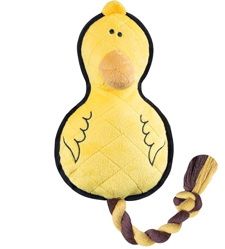 Fuzzl Dura Duck – Durable Plush Duck Dog Toy on Rope – Tough Chew-Resistant Polyester with Squeaker – Interactive Tug, Fetch & Play for Small, Medium & Large Dogs – Gentle on Teeth & Gums