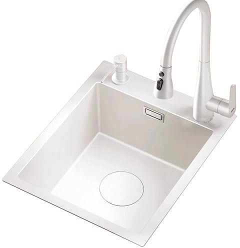 Fregadero De Cocina De Acero Inoxidable Blanco Nano Con Grifo Extraíble De Una Cubeta Para Instalación Bajo Encimera/empotrada Con Dispensador De Jabón(40x40cm)