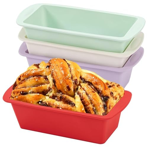 DragonX2 4pack Loaf Tins, Silicone 1lb Loaf Pans 19.5 X 9.5 X 5.5 Cm, Non-Stick Baking Trays Silicone Moulds, Mini Rectangular Cake Moulds Used to Make Toast, Cake