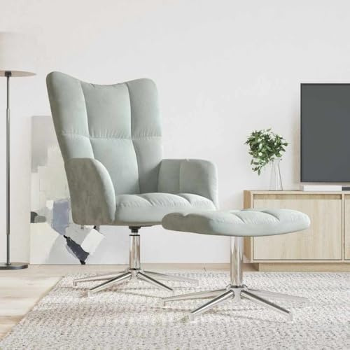 Qnhdfrt Relaxsessel mit Hocker Hellgrau Samt Moderner Drehsessel 360° Drehfunktion Bequemer Loungesessel für Wohnzimmer Schlafzimmer