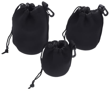 ELAYARD 3 Stück Neopren Kamera Objektivtaschen Teiliges mit Kordelzug Gepolstert und Stoßfest Weiche Wasserabweisende Objektivbeutel für Kleine bis Große Spiegelreflexkamera Linsen