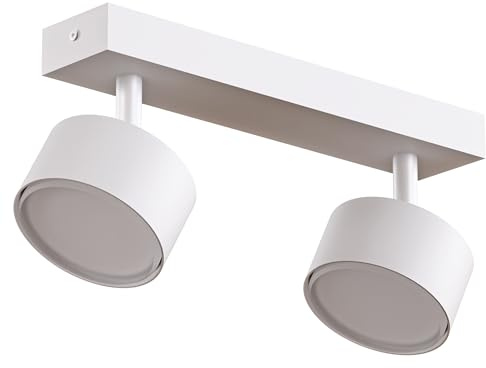 2xGX53 Deckenstrahler Aufputz Spot weiß Ø80 mm – drehbar 310° & schwenkbar 90°, moderne LED Lampenfassung, verstellbare Deckenleuchte für Wohnzimmer, Küche, Flur, Büro, Innenbeleuchtung (Doppelzimmer)