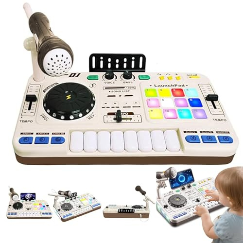 Glenmi DJ-Mischpult for Kleinkinder, Kinder-Mixer mit Plattenspieler, Spielmodus und Mikrofon (Bluetooth 5.0), Geschenk for Jungen und Mädchen von 3–10 Jahren – Baby-DJ-Set(White)