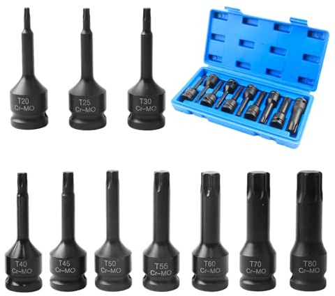 10-tlg Innen Torx Steckschlüssel Set Innensechskant Torx Bit | Schlagschrauber Stern T20-T60 Nüsse Satz mit Kasten Steckschlüsseleinsätze für Autoreparatur Motorinstandseztung
