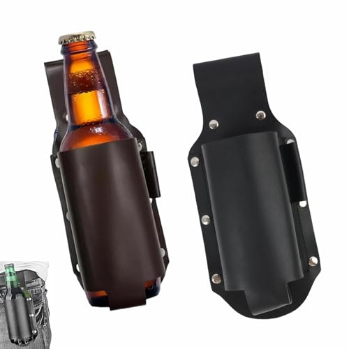 2 Stück Biergürtel Bierhalter Vintage PU Bierholster Leder Flaschenhalter | für Freisprechen Herren Bier Geschenk Partys Grillen Camping Schwarz Braun