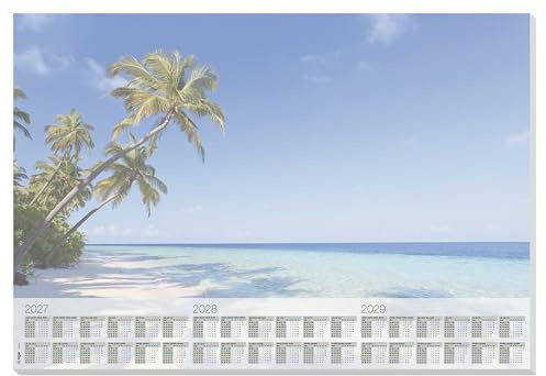 SIGEL Papier-Schreibtischunterlage DIN A2 Kalender 2027-2029 Palmenmotiv | H7470, 30 Blatt zum Abreißen mit dekorativem Palmen-Design