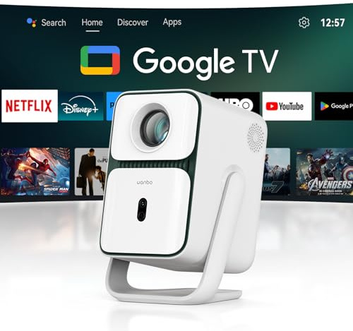 Wanbo T2 Ultra Proyector Google TV 500 ANSI, Widevine L1, Óptica Sellada, Enfoque Automático IA, Sonido DSP de 10W, WiFi Bluetooth, FHD 1080P, Rotación de 120°, Pantalla de 140 para Cine en Casa