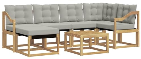 vidaXL Outdoor-Sofagarnitur mit Kissen 7 pcs Weiß und Hellgrau, Garten-Sofa-Set, Moderne Outdoor-Möbel, Elegante Patiositzgelegenheiten, robuste Textilene-Sofas