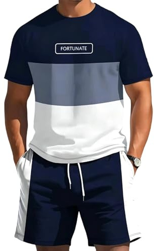 WVONIF Ensemble 2 Pièces Homme, T-Shirt Manches Courtes et Short Décontracté, Survêtement Été avec Rayures, Tenue Polyvalente pour le Quotidien et le Sport, Confortable pour Loisirs et Entraînement