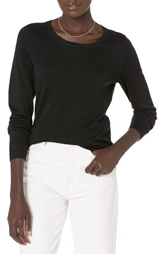Amazon Essentials Maglione Girocollo Leggero A Maniche Lunghe (Taglie Forti Disponibili) Donna, Nero, XS