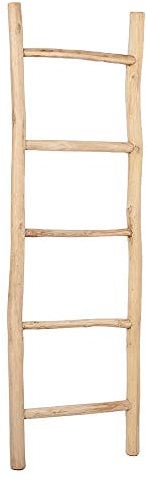 LEBENSwohnART Teak Deko-Leiter Handtuchhalter Natural KEPALA ca. H150cm Kleiderständer Regal