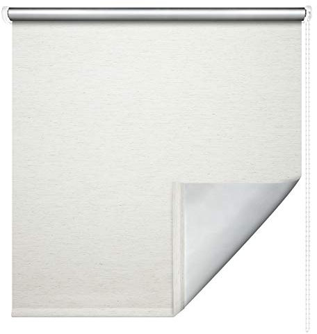 Thermorollo Hitzeschutzrollo Verdunkelungsrollo Kettenzugrollo Seitenzugrollo Fenster Rollo Breite 62-202 cm Stoff lichtundurchlässig verdunkelnd Thermobeschichtung Silber (202 x 180 cm / Leinen)