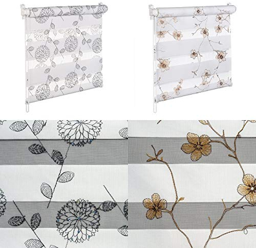 DOPPELROLLO MIT Pailetten UND GLANZFASER Kupfer BRAUN Weiss SCHWARZ Blumenmuster (Blumen schwarz mit Pailletten, 75x150 cm)
