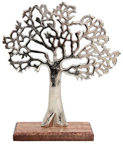 Carousel Home and Gifts Silver Metal Tree Decorative Ornament On Wooden Base - Small