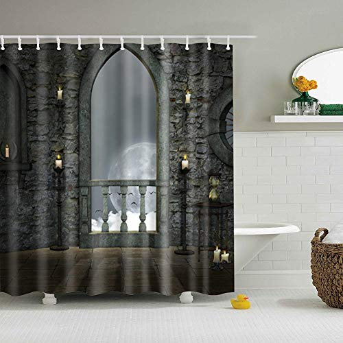 Boyouth Rideau de Douche en Polyester imperméable avec Crochets Motif imprimé numérique Moderne 180 x 180 cm Castle