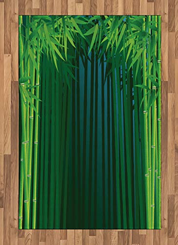 ABAKUHAUS Bambus Teppich, Grüne belaubte Zweige, Deko-Teppich Digitaldruck, Färben mit langfristigen Halt, 120 x 180 cm, Apfelgrün Dunkelgrün Blau