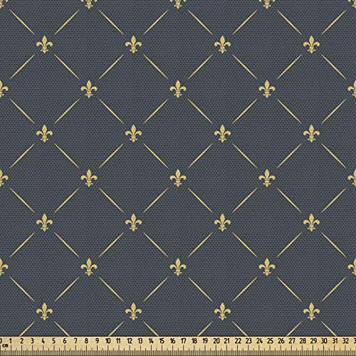 ABAKUHAUS Fleur De Lis Gewebe als Meterware, Blumig kariert, Dicht Gewebter Stoff zum Nähen Polster Wohnaccessoires, 3M (148x300cm), Hellgelb Grau