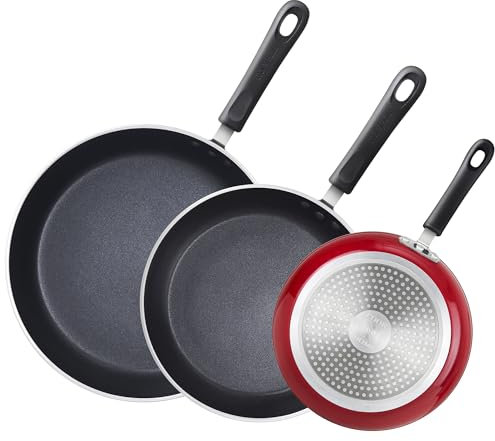 Cook N Home Lot de 3 sauteuses à frire, 20,3 cm, 24,1 cm et 27,9 cm, rouge marbre