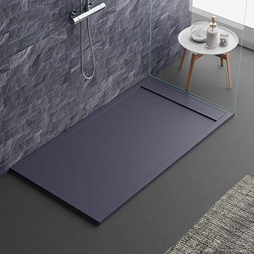 Plato de ducha de color antracita, diseño moderno, modelo Sevilla, de Mineralmármol efecto piedra pizarra, luxury, gelcoat, slim 3 cm (70 x 170)