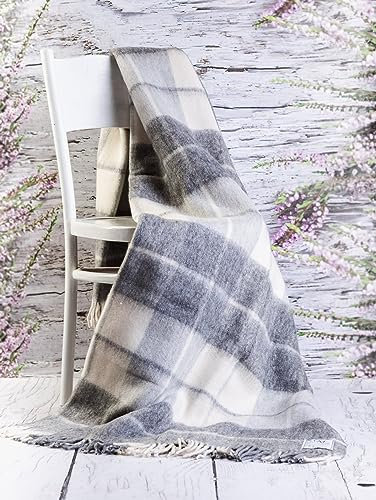 Merino Wool Bedding Wolldecke Tagesdecke 160 x 200 cm, kariert, Doppelbettgröße, luxuriös, warm, Schottenkaro, Sofaüberwurf