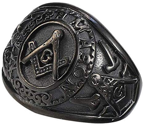 HIJONES Schmuck Herren Edelstahl Herrschsüchtiges Weinlese Freemason Freimaurer Ringe Schwarz Größe 60 (19.1)